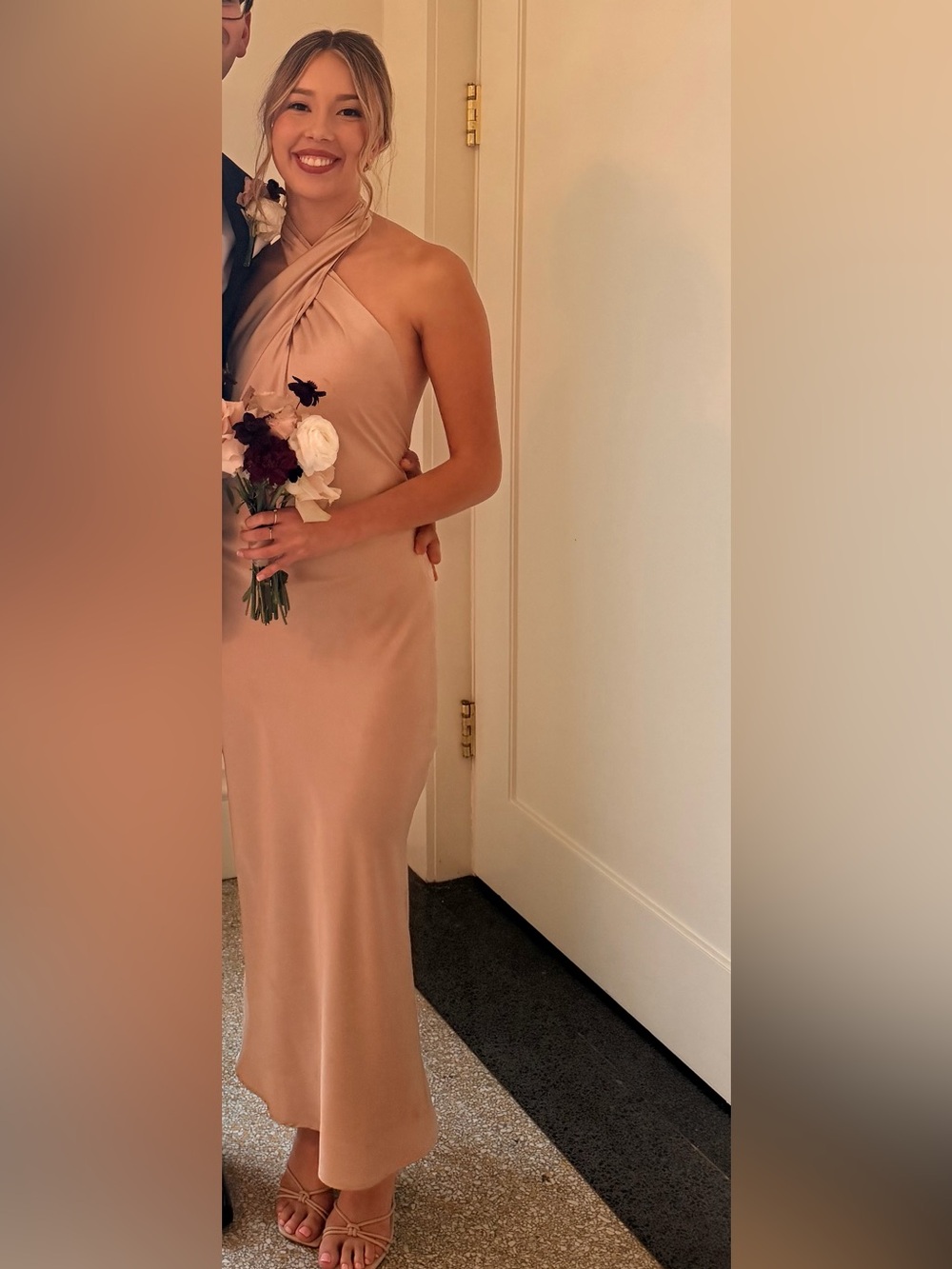 SHOW ME YOUR MUMU Jasmine Halter Maxi Dress Champage Luxe Satin Romantic Gown